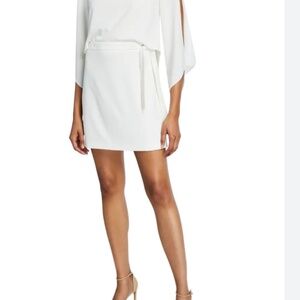 Slit sleeve mini crepe dress in chalk size 10